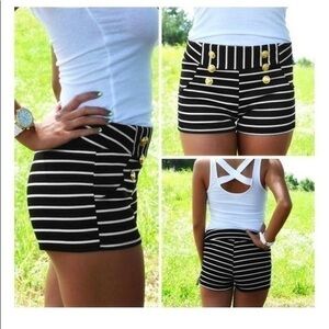 Anself Women Shorts Summer Striped Shorts High Elastic Waist medium